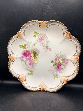 Empire China Scalloped Plate Pink Roses Gold Trim 10.5 Inch